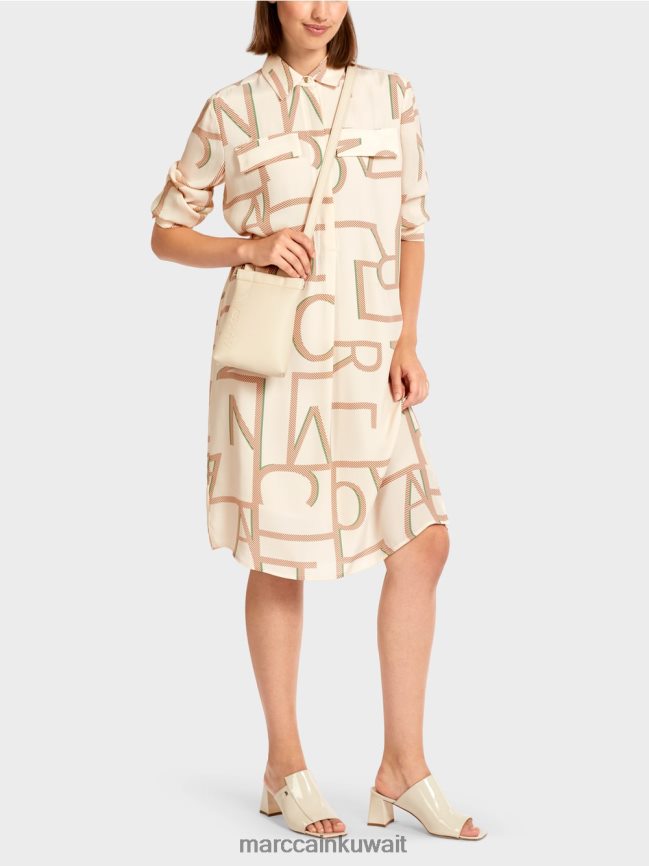 Marc Cain فستان قميص مع حروف MC LVN0D6123 ملابس كريمة