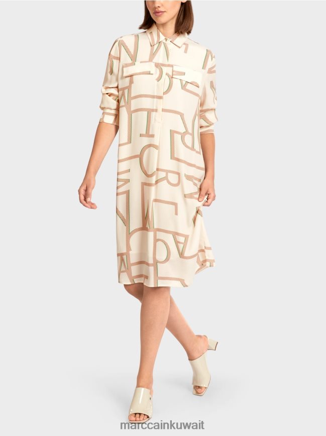 Marc Cain فستان قميص مع حروف MC LVN0D6123 ملابس كريمة