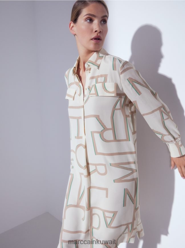 Marc Cain فستان قميص مع حروف MC LVN0D6123 ملابس كريمة