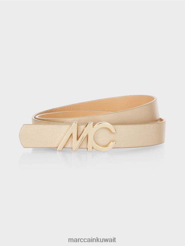 Marc Cain حزام بإبزيم شعار MC LVN0D61686 ملحق ضوء الذهب