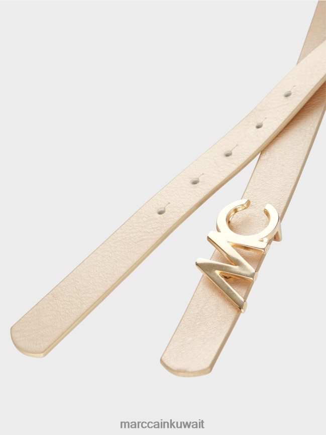 Marc Cain حزام بإبزيم شعار MC LVN0D61686 ملحق ضوء الذهب