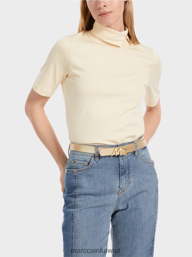 Marc Cain حزام بإبزيم شعار MC LVN0D61686 ملحق ضوء الذهب