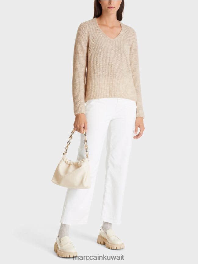 Marc Cain سترة على شكل حرف V صنع في ألمانيا 100% LVN0D61057 ملابس حليب اللوز