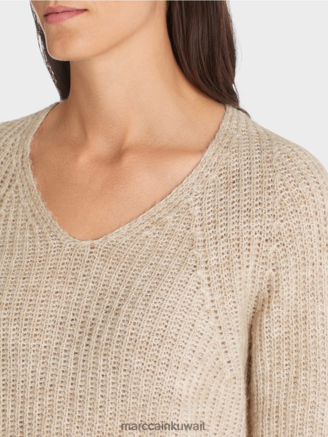 Marc Cain سترة على شكل حرف V صنع في ألمانيا 100% LVN0D61057 ملابس حليب اللوز