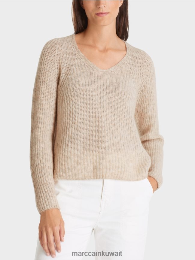 Marc Cain سترة على شكل حرف V صنع في ألمانيا 100% LVN0D61057 ملابس حليب اللوز