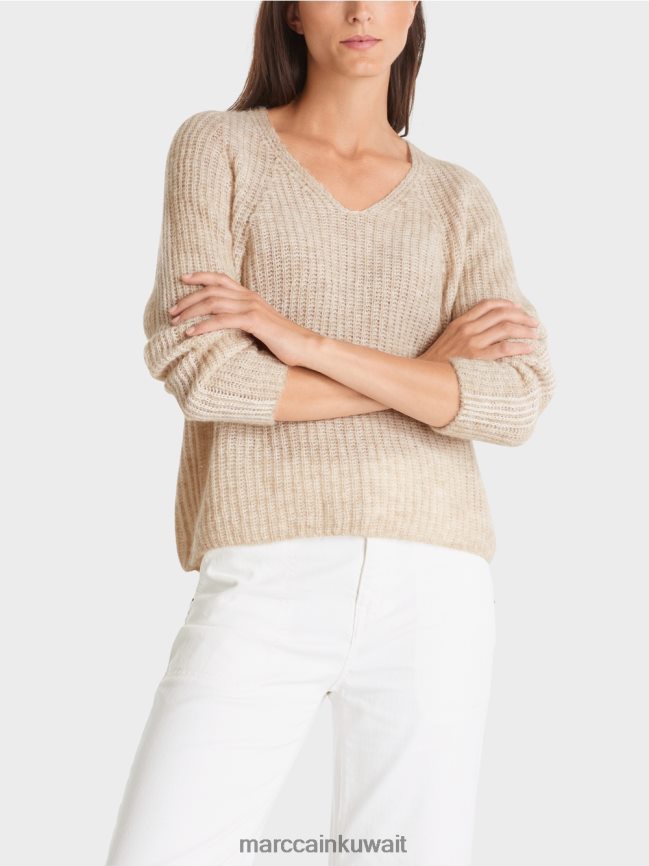 Marc Cain سترة على شكل حرف V صنع في ألمانيا 100% LVN0D61057 ملابس حليب اللوز