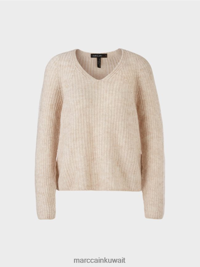 Marc Cain سترة على شكل حرف V صنع في ألمانيا 100% LVN0D61057 ملابس حليب اللوز