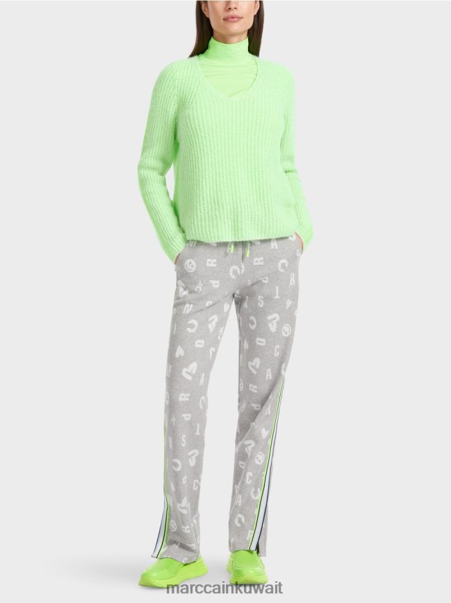 Marc Cain سترة على شكل حرف V صنع في ألمانيا 100% LVN0D61094 ملابس أخضر صادم مشرق