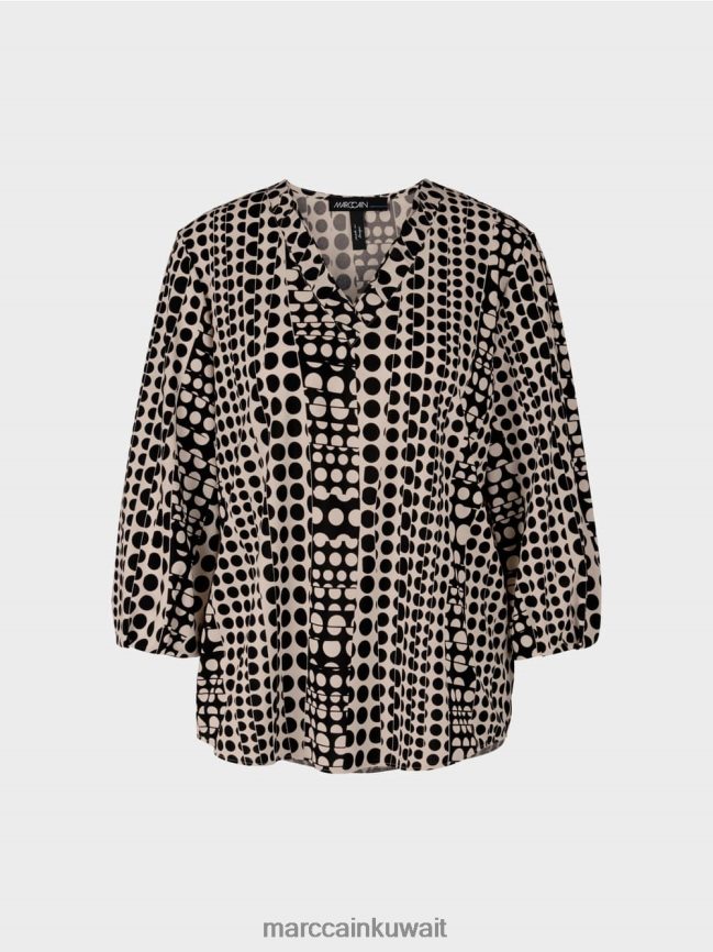 Marc Cain بلوزة على شكل بلوزة مع ياقة على شكل حرف V LVN0D61013 ملابس أسود