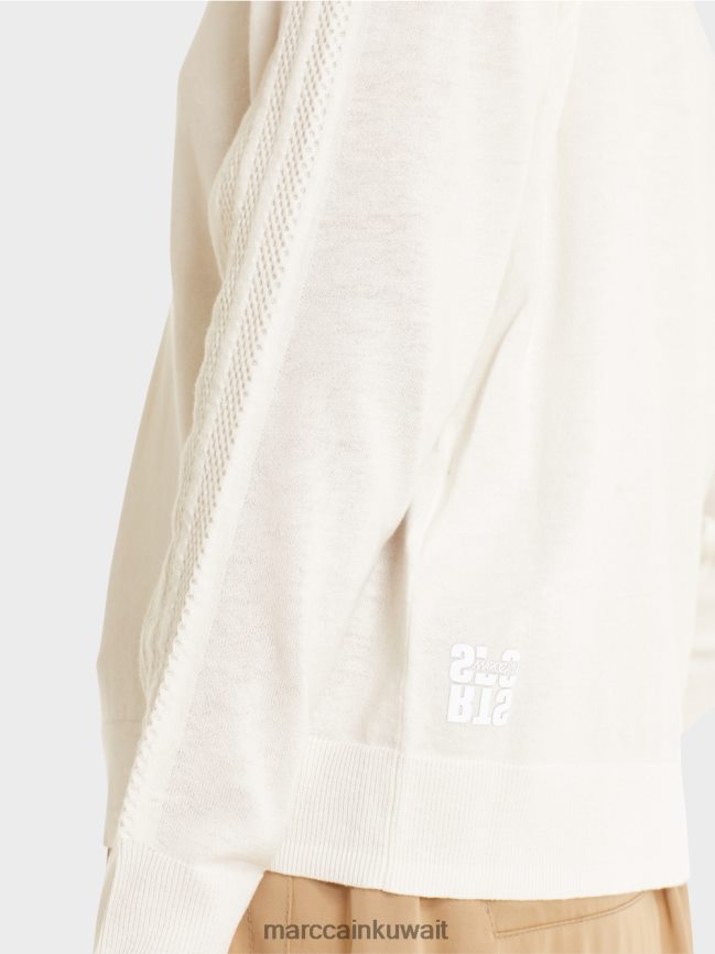 Marc Cain سترة أنيقة متماسكة على شكل حرف V LVN0D61154 ملابس أبيض مصفر