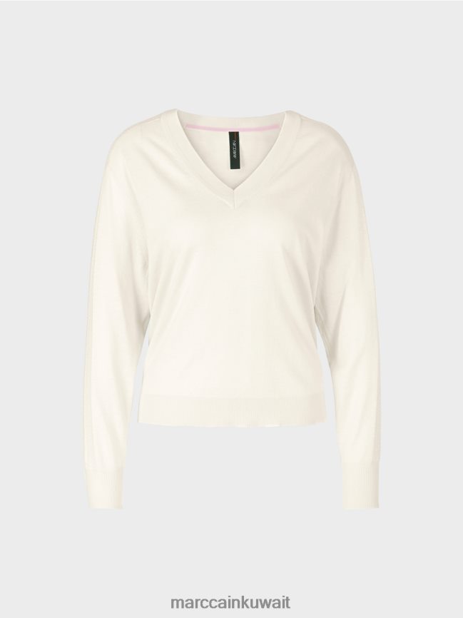 Marc Cain سترة أنيقة متماسكة على شكل حرف V LVN0D61154 ملابس أبيض مصفر