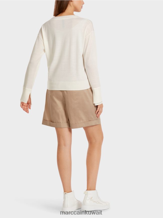 Marc Cain سترة محبوكة رقيقة مع الرقبة على شكل حرف V LVN0D61158 ملابس أبيض مصفر