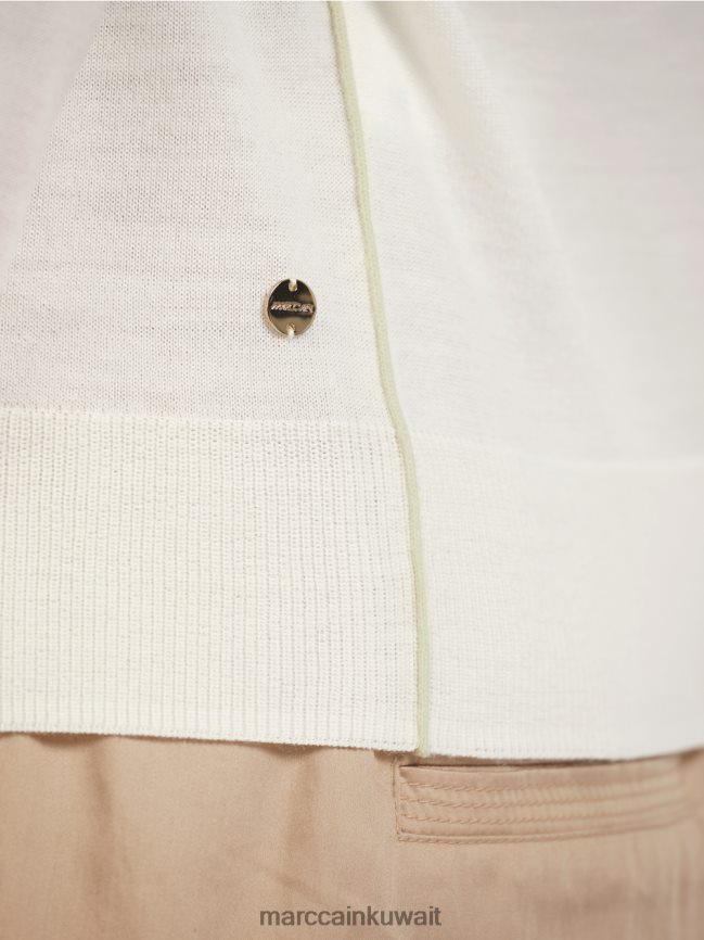 Marc Cain سترة محبوكة رقيقة مع الرقبة على شكل حرف V LVN0D61158 ملابس أبيض مصفر