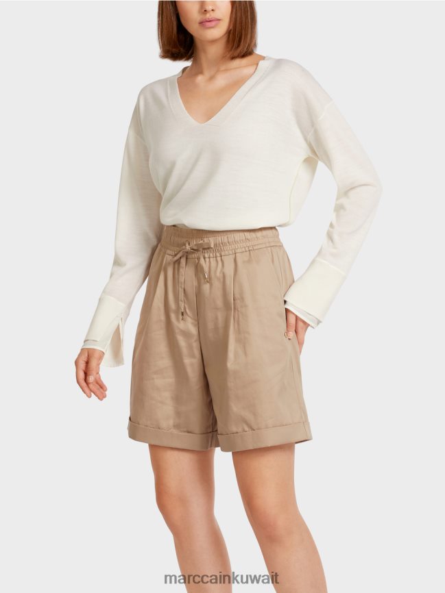 Marc Cain سترة محبوكة رقيقة مع الرقبة على شكل حرف V LVN0D61158 ملابس أبيض مصفر