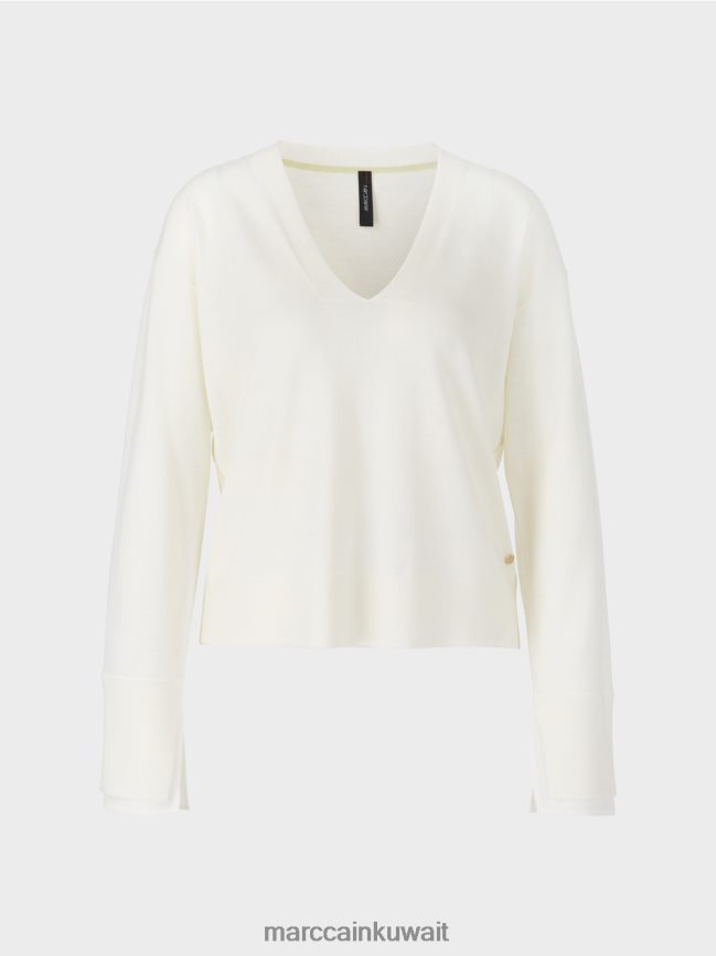 Marc Cain سترة محبوكة رقيقة مع الرقبة على شكل حرف V LVN0D61158 ملابس أبيض مصفر