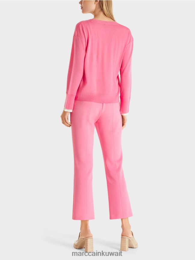 Marc Cain سترة محبوكة رقيقة مع الرقبة على شكل حرف V LVN0D61166 ملابس وردي مشرق