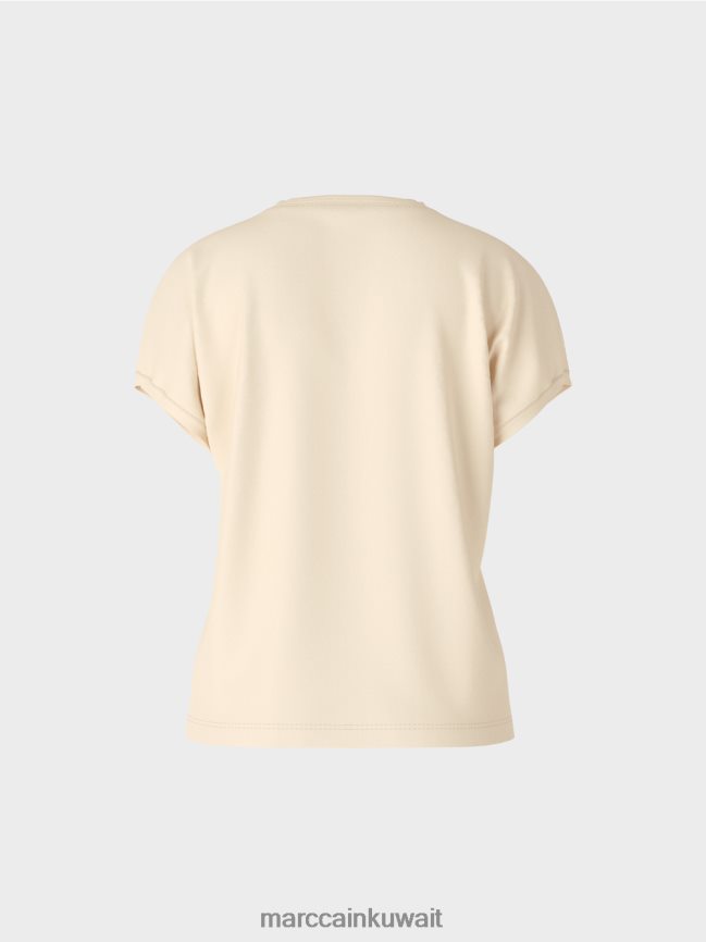 Marc Cain تي شيرت عادي بياقة على شكل حرف V LVN0D61374 ملابس كريمة