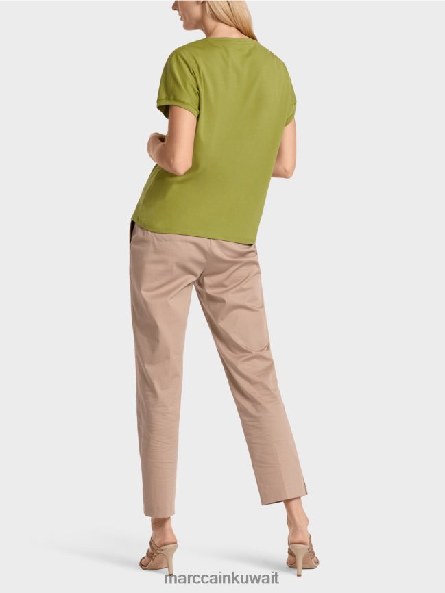 Marc Cain تي شيرت عادي بياقة على شكل حرف V LVN0D61395 ملابس زيتوني أخضر عميق