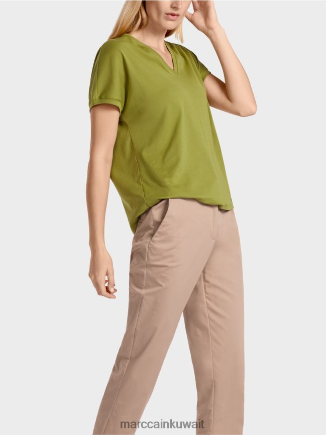 Marc Cain تي شيرت عادي بياقة على شكل حرف V LVN0D61395 ملابس زيتوني أخضر عميق