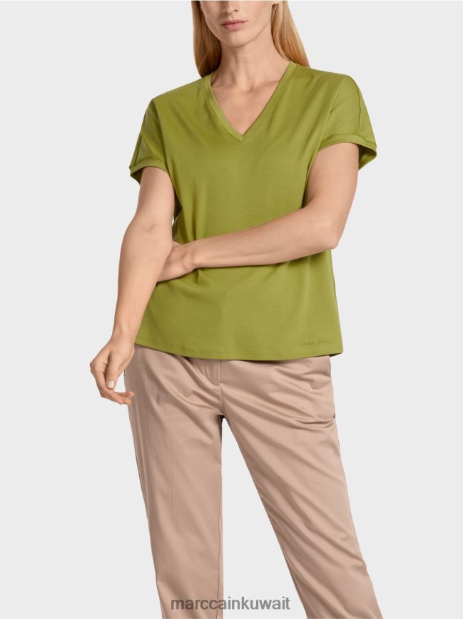 Marc Cain تي شيرت عادي بياقة على شكل حرف V LVN0D61395 ملابس زيتوني أخضر عميق
