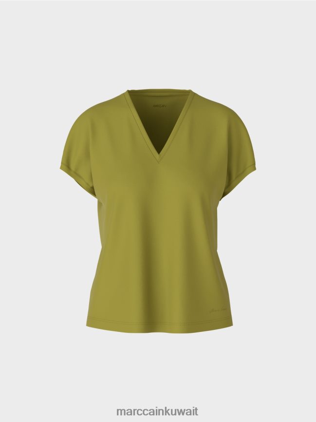 Marc Cain تي شيرت عادي بياقة على شكل حرف V LVN0D61395 ملابس زيتوني أخضر عميق