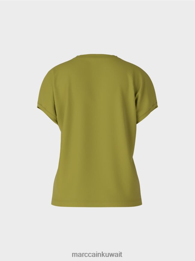 Marc Cain تي شيرت عادي بياقة على شكل حرف V LVN0D61395 ملابس زيتوني أخضر عميق