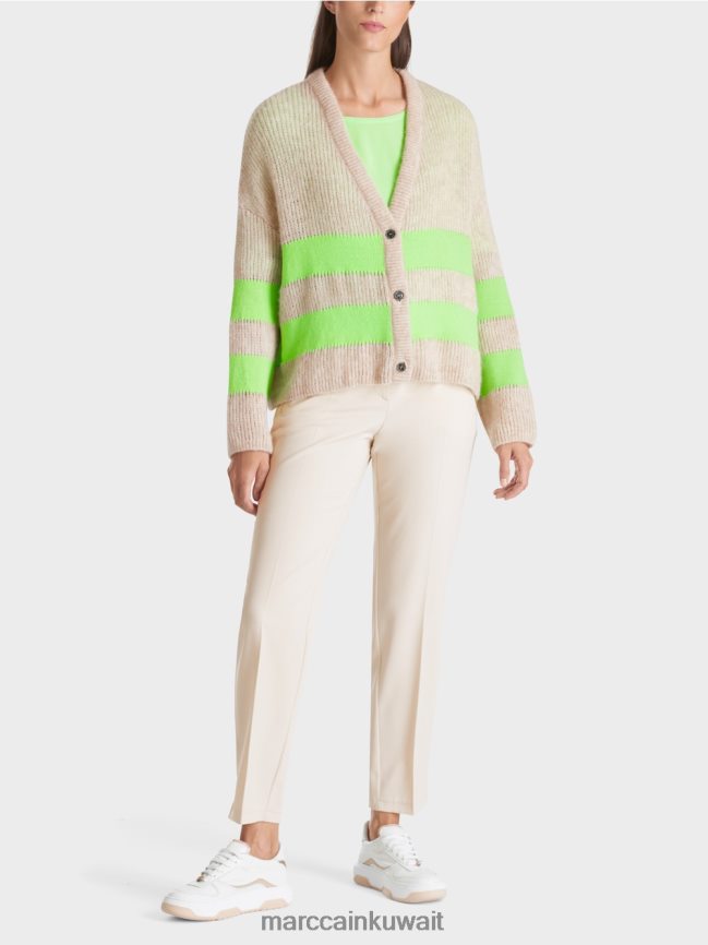Marc Cain كارديغان على شكل حرف V "محبوك في ألمانيا" LVN0D6338 ملابس أخضر صادم مشرق