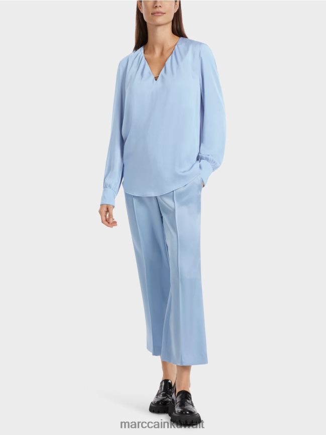 Marc Cain بلوزة كاجوال بياقة على شكل حرف V LVN0D6855 ملابس سماء الصيف المظلمة