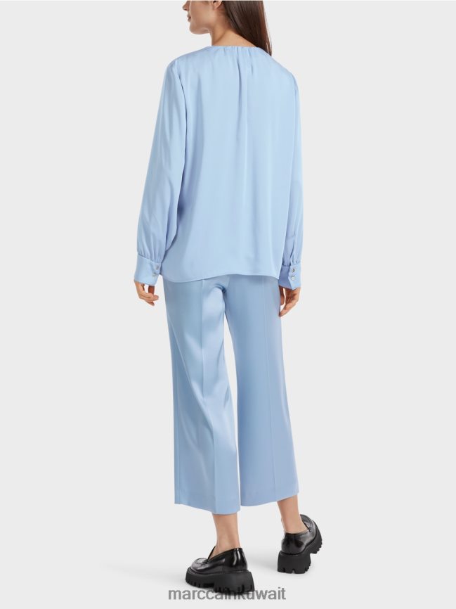 Marc Cain بلوزة كاجوال بياقة على شكل حرف V LVN0D6855 ملابس سماء الصيف المظلمة