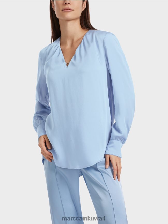 Marc Cain بلوزة كاجوال بياقة على شكل حرف V LVN0D6855 ملابس سماء الصيف المظلمة