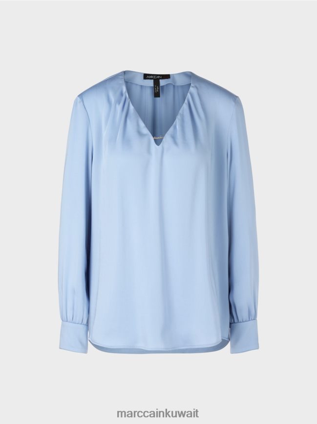 Marc Cain بلوزة كاجوال بياقة على شكل حرف V LVN0D6855 ملابس سماء الصيف المظلمة