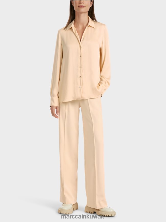 Marc Cain بلوزة قميص كلاسيكية بياقة على شكل حرف V LVN0D6856 ملابس كريم غامق