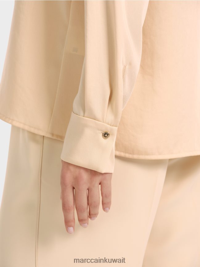 Marc Cain بلوزة قميص كلاسيكية بياقة على شكل حرف V LVN0D6856 ملابس كريم غامق