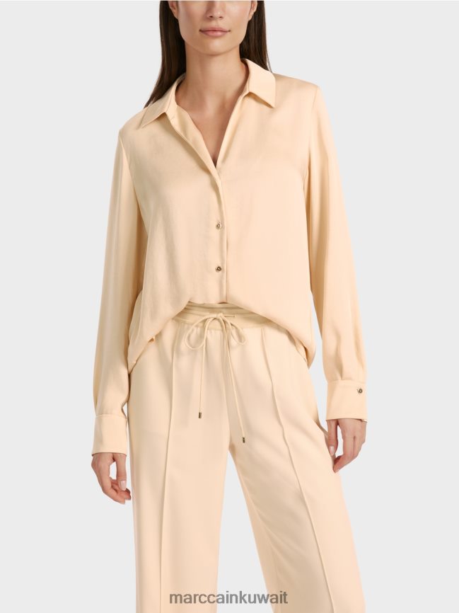 Marc Cain بلوزة قميص كلاسيكية بياقة على شكل حرف V LVN0D6856 ملابس كريم غامق