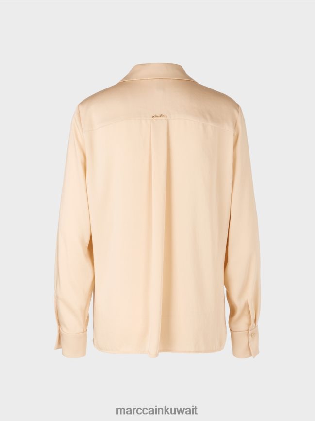 Marc Cain بلوزة قميص كلاسيكية بياقة على شكل حرف V LVN0D6856 ملابس كريم غامق