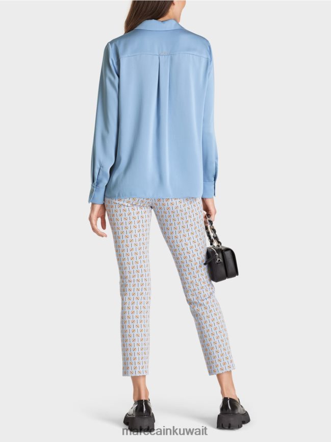 Marc Cain بلوزة قميص كلاسيكية بياقة على شكل حرف V LVN0D6859 ملابس سماء الصيف المظلمة