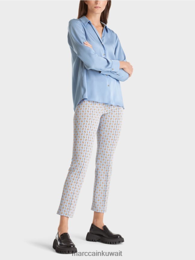 Marc Cain بلوزة قميص كلاسيكية بياقة على شكل حرف V LVN0D6859 ملابس سماء الصيف المظلمة