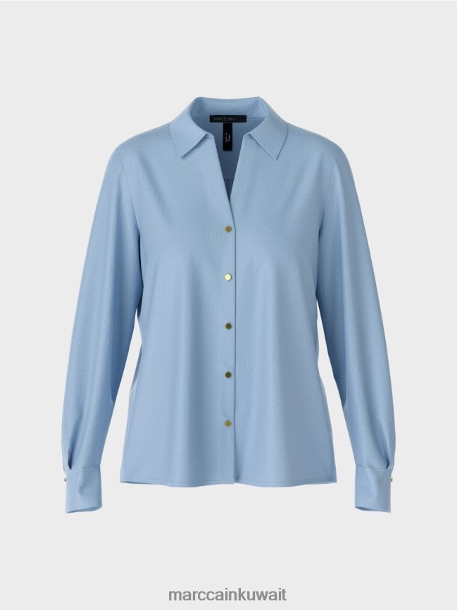 Marc Cain بلوزة قميص كلاسيكية بياقة على شكل حرف V LVN0D6859 ملابس سماء الصيف المظلمة