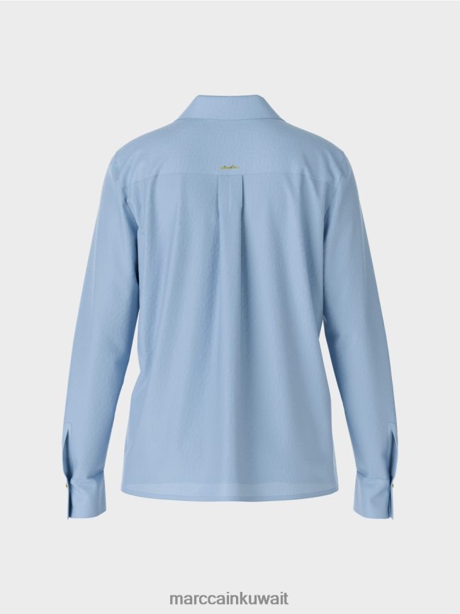 Marc Cain بلوزة قميص كلاسيكية بياقة على شكل حرف V LVN0D6859 ملابس سماء الصيف المظلمة