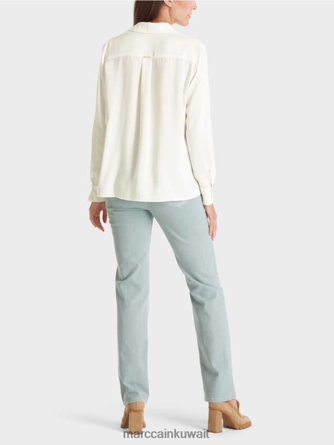 Marc Cain بلوزة قميص كلاسيكية بياقة على شكل حرف V LVN0D6884 ملابس أبيض مصفر