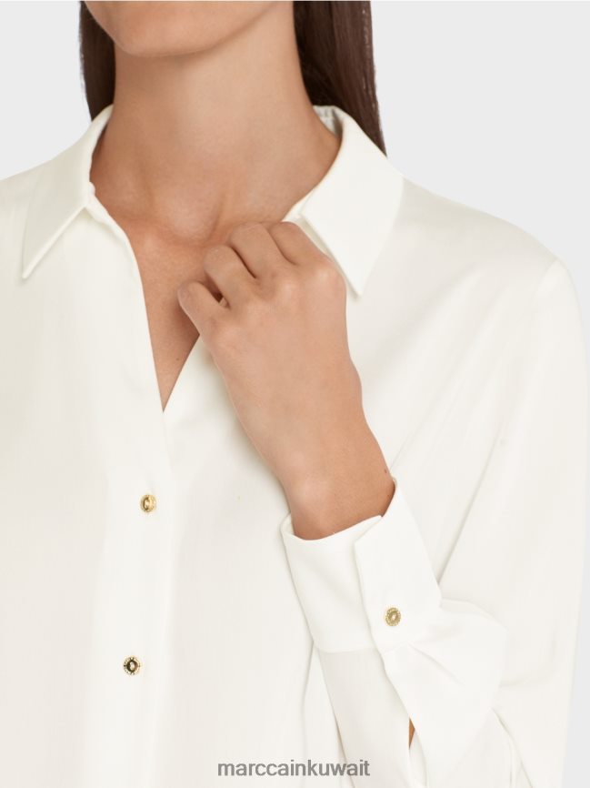 Marc Cain بلوزة قميص كلاسيكية بياقة على شكل حرف V LVN0D6884 ملابس أبيض مصفر