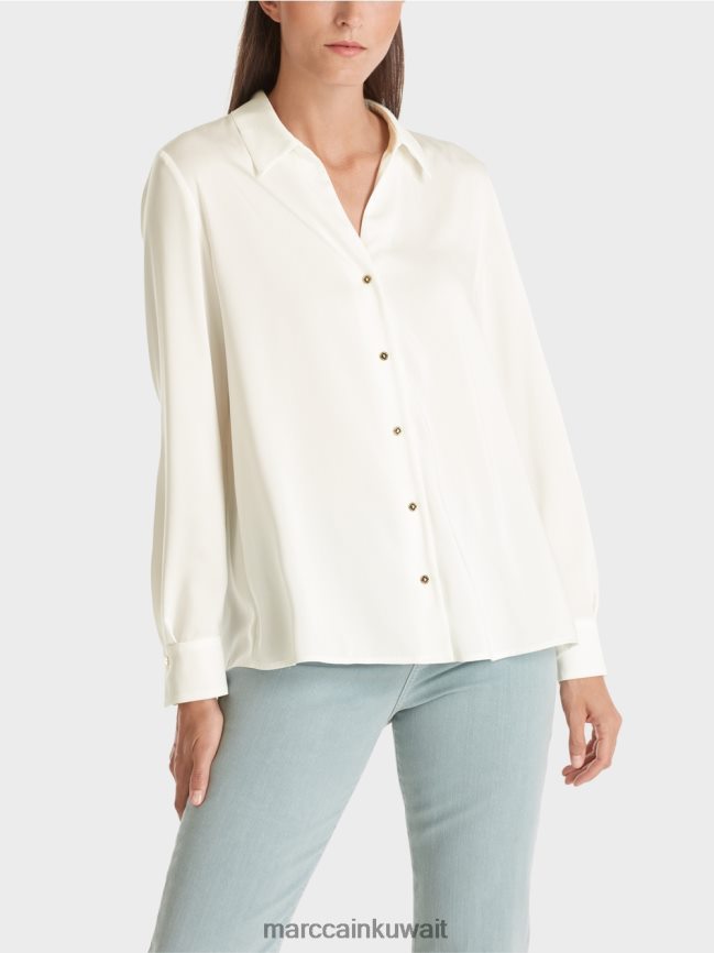 Marc Cain بلوزة قميص كلاسيكية بياقة على شكل حرف V LVN0D6884 ملابس أبيض مصفر
