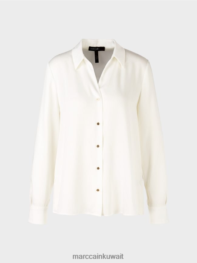 Marc Cain بلوزة قميص كلاسيكية بياقة على شكل حرف V LVN0D6884 ملابس أبيض مصفر