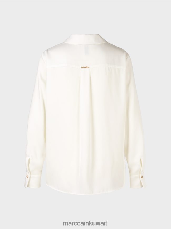 Marc Cain بلوزة قميص كلاسيكية بياقة على شكل حرف V LVN0D6884 ملابس أبيض مصفر