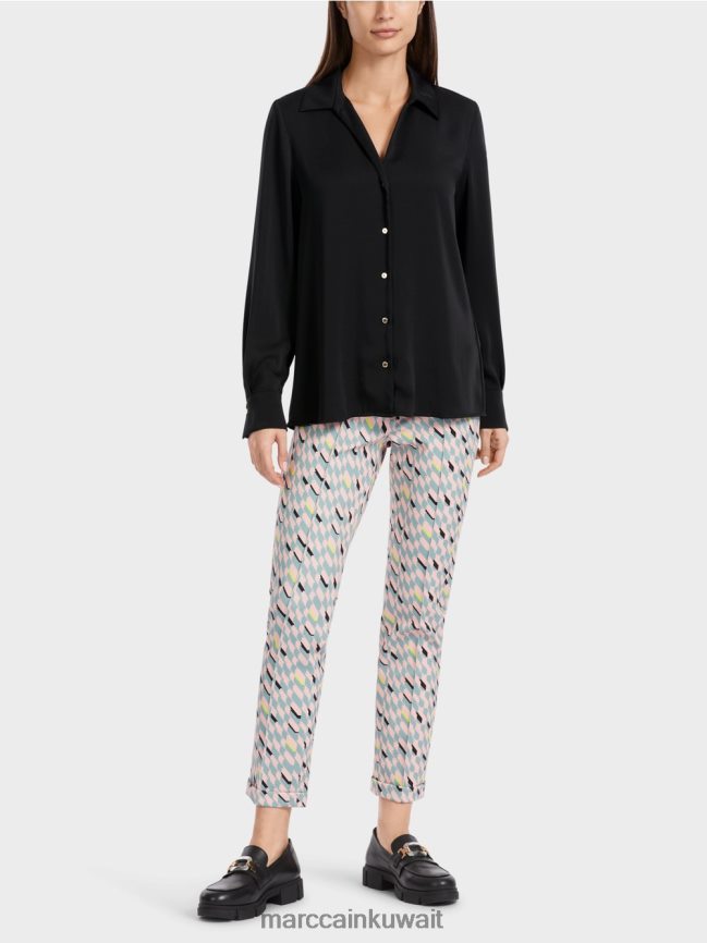 Marc Cain بلوزة قميص كلاسيكية بياقة على شكل حرف V LVN0D6889 ملابس أسود