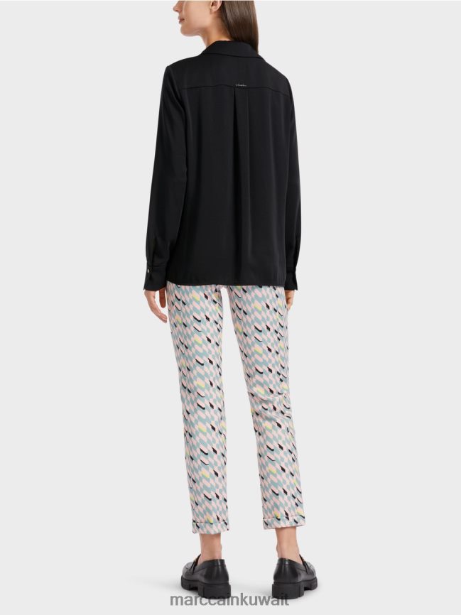 Marc Cain بلوزة قميص كلاسيكية بياقة على شكل حرف V LVN0D6889 ملابس أسود