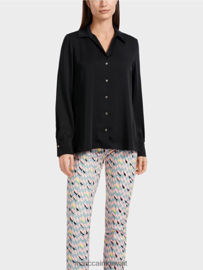 Marc Cain بلوزة قميص كلاسيكية بياقة على شكل حرف V LVN0D6889 ملابس أسود