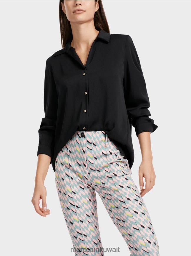 Marc Cain بلوزة قميص كلاسيكية بياقة على شكل حرف V LVN0D6889 ملابس أسود