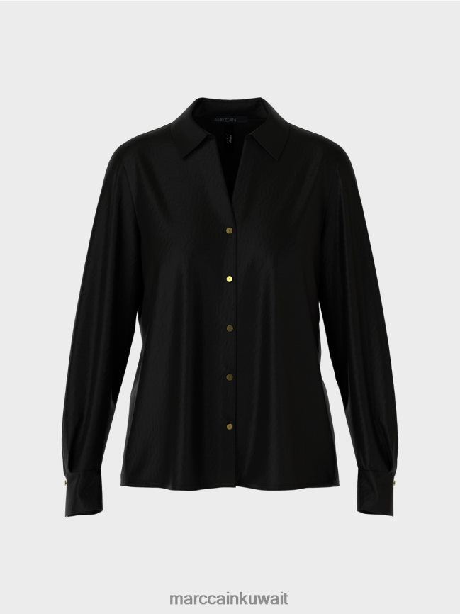 Marc Cain بلوزة قميص كلاسيكية بياقة على شكل حرف V LVN0D6889 ملابس أسود