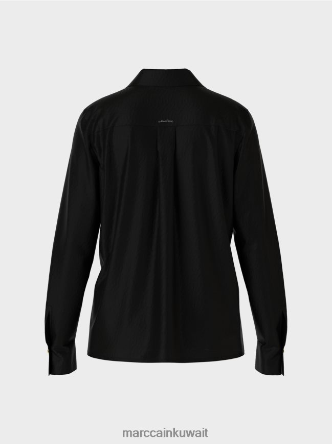 Marc Cain بلوزة قميص كلاسيكية بياقة على شكل حرف V LVN0D6889 ملابس أسود